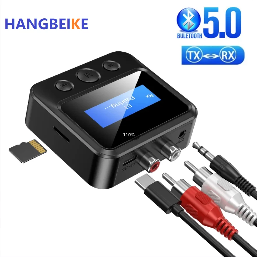 Bluetooth 5.0 Transmitter Receiver LCD Display Headphone Wireless Audio Adapter RCA 3.5mm AUX Jack  For PC TV Home Stereo