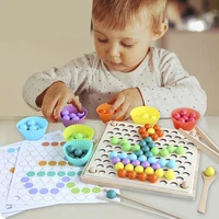 montessori diy elimination bead clip bead fine motor training board game wooden color classification stacked educational toys
