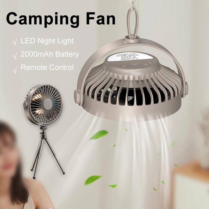 

Remote Camping Fan Rechargeable Light Outdoor Portable Wireless Ceiling Fan for Tent Tripod Desk Standing Air Conditioner Mini