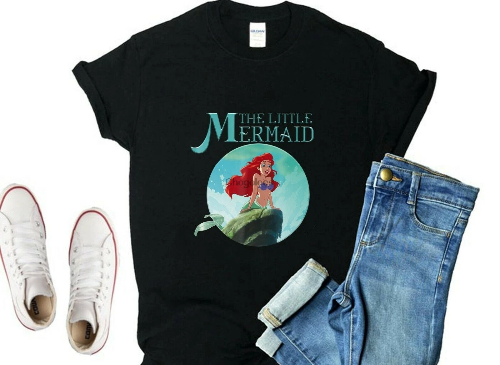 Футболка унисекс с рисунком маленькой Русалочки Ариэль и брызгами рок EB1510906 |