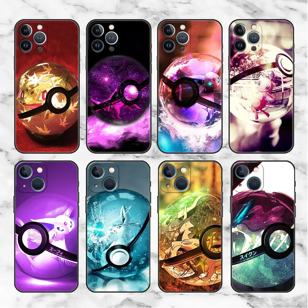 

Case For Apple iPhone 11 13 14 12 Pro 7 Plus XR X XS Max 6 6S 13Pro Max Black Silicone Phone Funda Funny Pokemon Anime