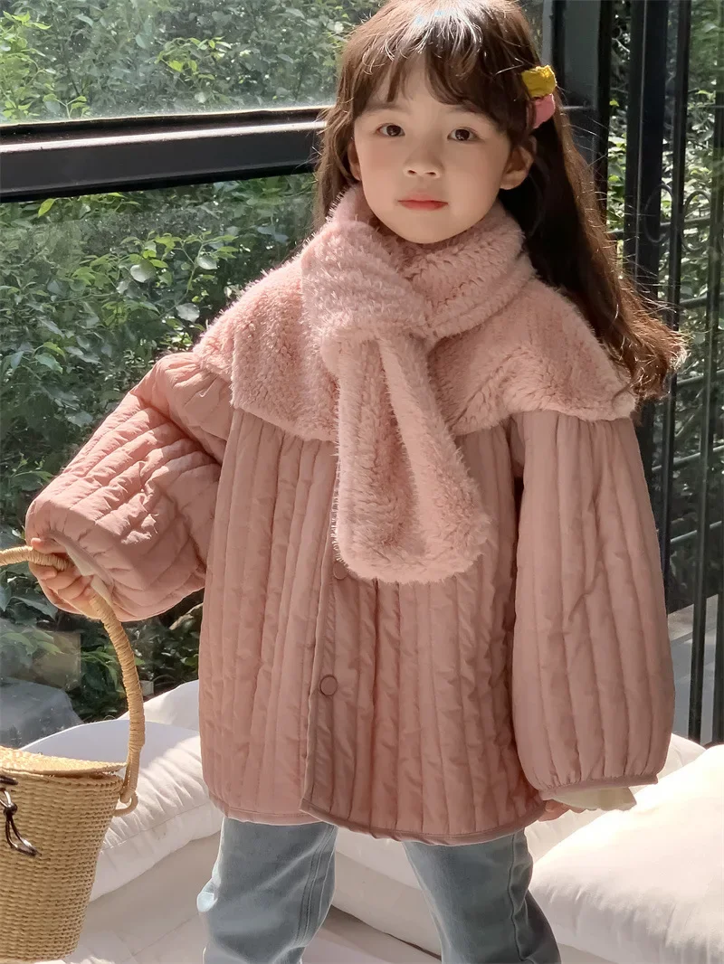 

Parkas Korean Children Clothing Tops Winter Season New Girls Splicing Vertical Bar Girl Cotton Coat Tide 2023 Warm
