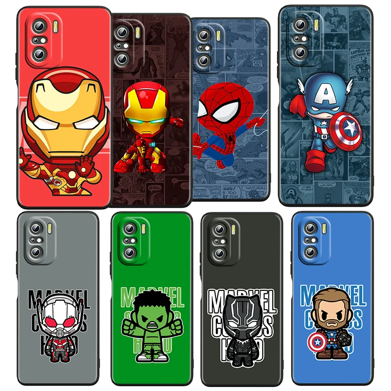 

Avengers Marvel hero cartoon Case For Xiaomi Redmi K50 K40 Gaming Pro K30 10X 10 9 9A 9T 8A 4G 5G Soft Black Phone Cover Core
