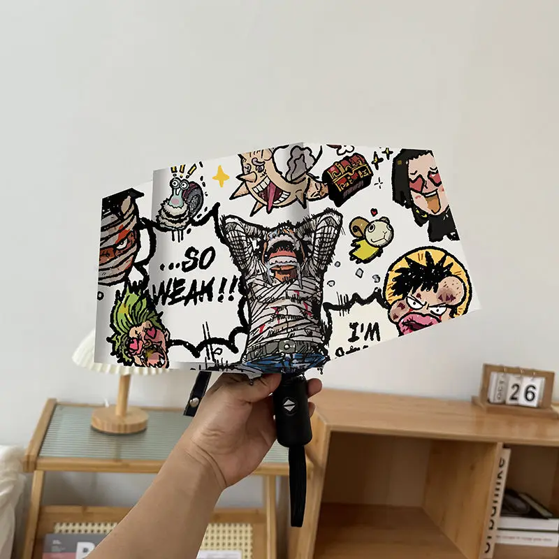 Зонтик Луффи в стиле аниме тройной складной зонтик с защитой от УФ лучей черный