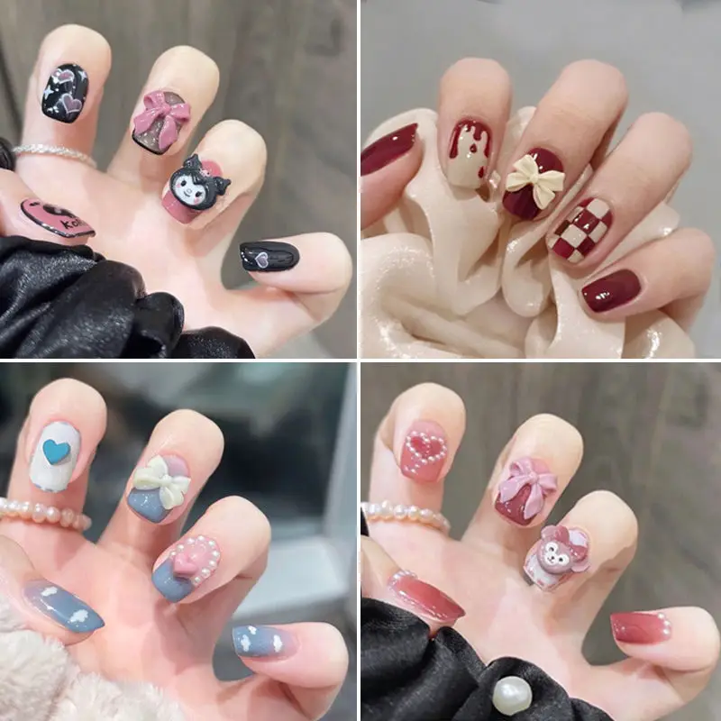 

New Wearing Manicure Patch Long and Short Hand Fake Nail Removable Bow Nail Piece Finished Product Supplies for Professionals