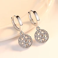 new fashion romantic clover flower drop earrings tiny smooth huggies with round crystal pendant female elegant earring jewelry