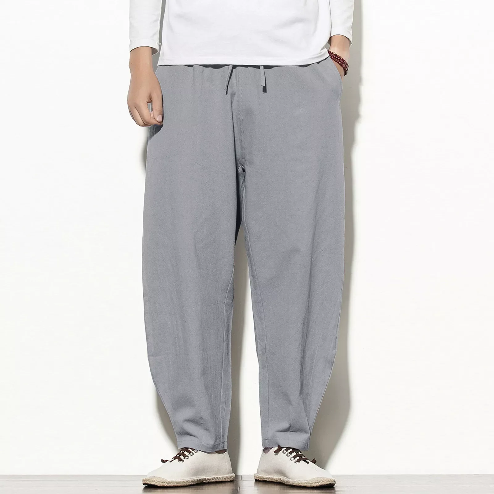 

NEW IN 2022 Men's Solid Chinese Style Cotton Linen Elastic Waist Harem Pants Loose Breathable Baggy Hip Hop Trousers#g3