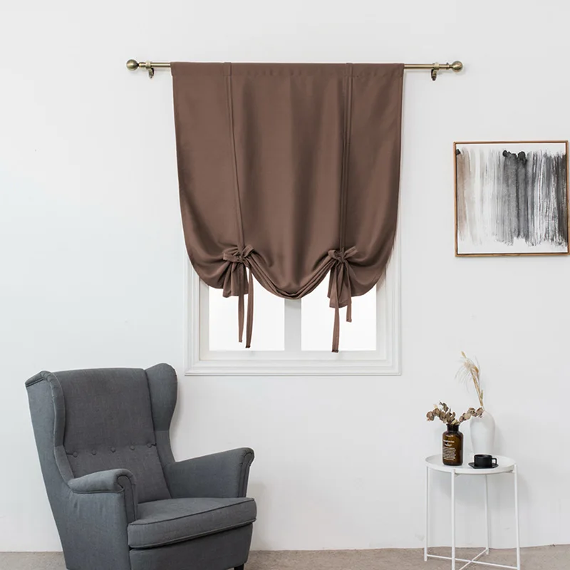 

Kitchen Solid Color Short Window Curtain Double Side Adjustable Roman Blinds Short Curtains Blackout Drapes for Living Room