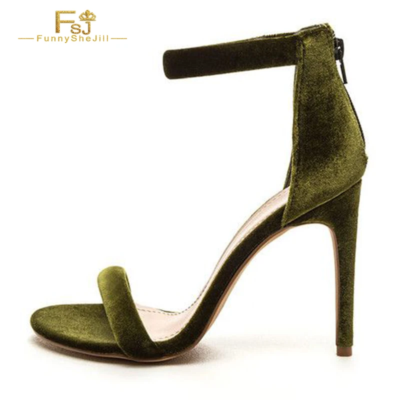 

Army Green Stiletto Heels Sandals With Women'S Buckle