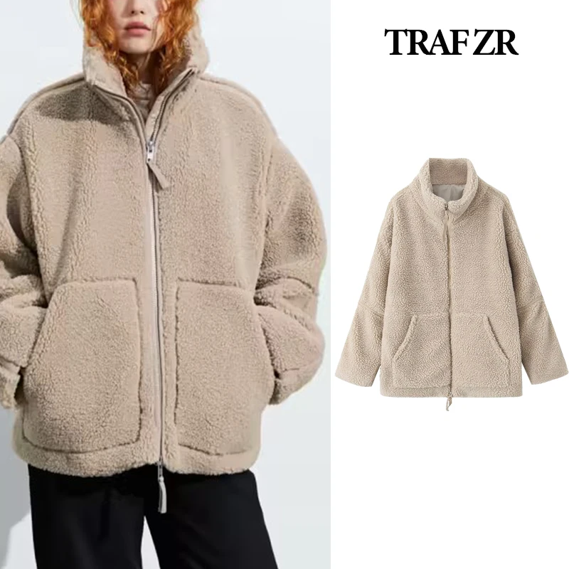 

TRAF ZR Jackets for Women Winter 2023 Fleece Zip-up New in Outerwears Vintage Wool Coats and Mixtures warm Aviator Jackets