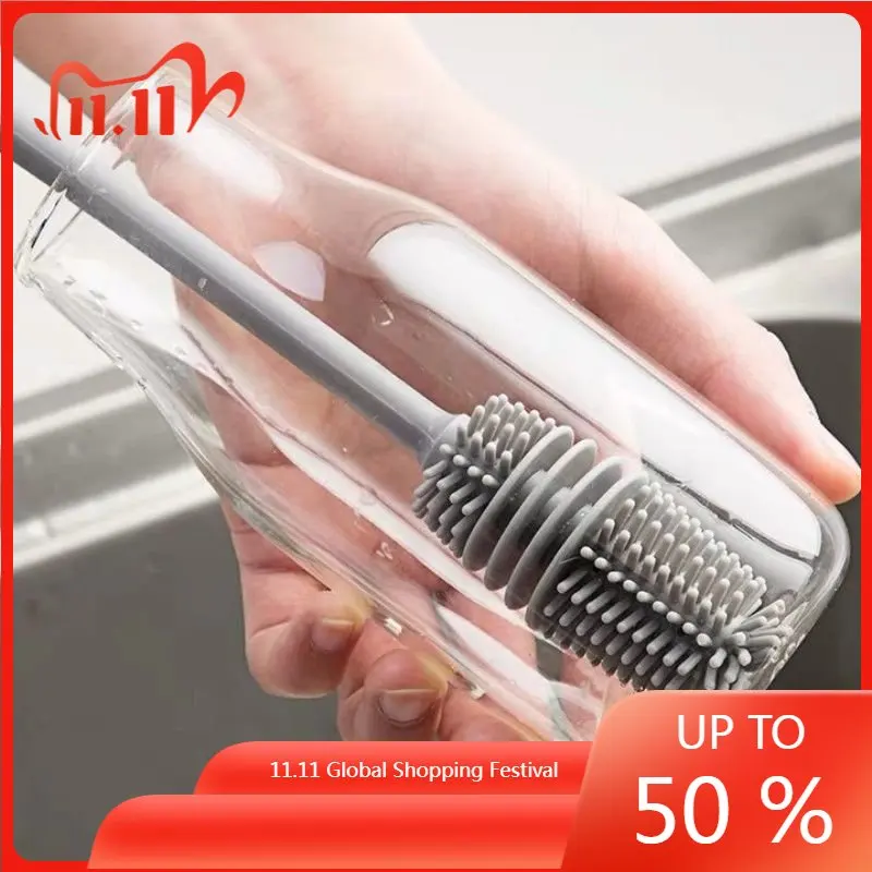 

Силиконовая щетка для чашек, приспособление для очистки стекла, кухонный инструмент для очистки, длинная ручка, стеклянная бутылка