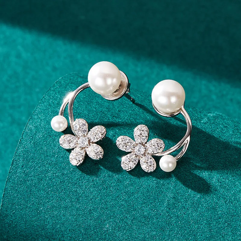 

Flower Pearl S925 Silver Earrings For Women Fashion Simple Unique Design Of Two Wear Earrings Gift