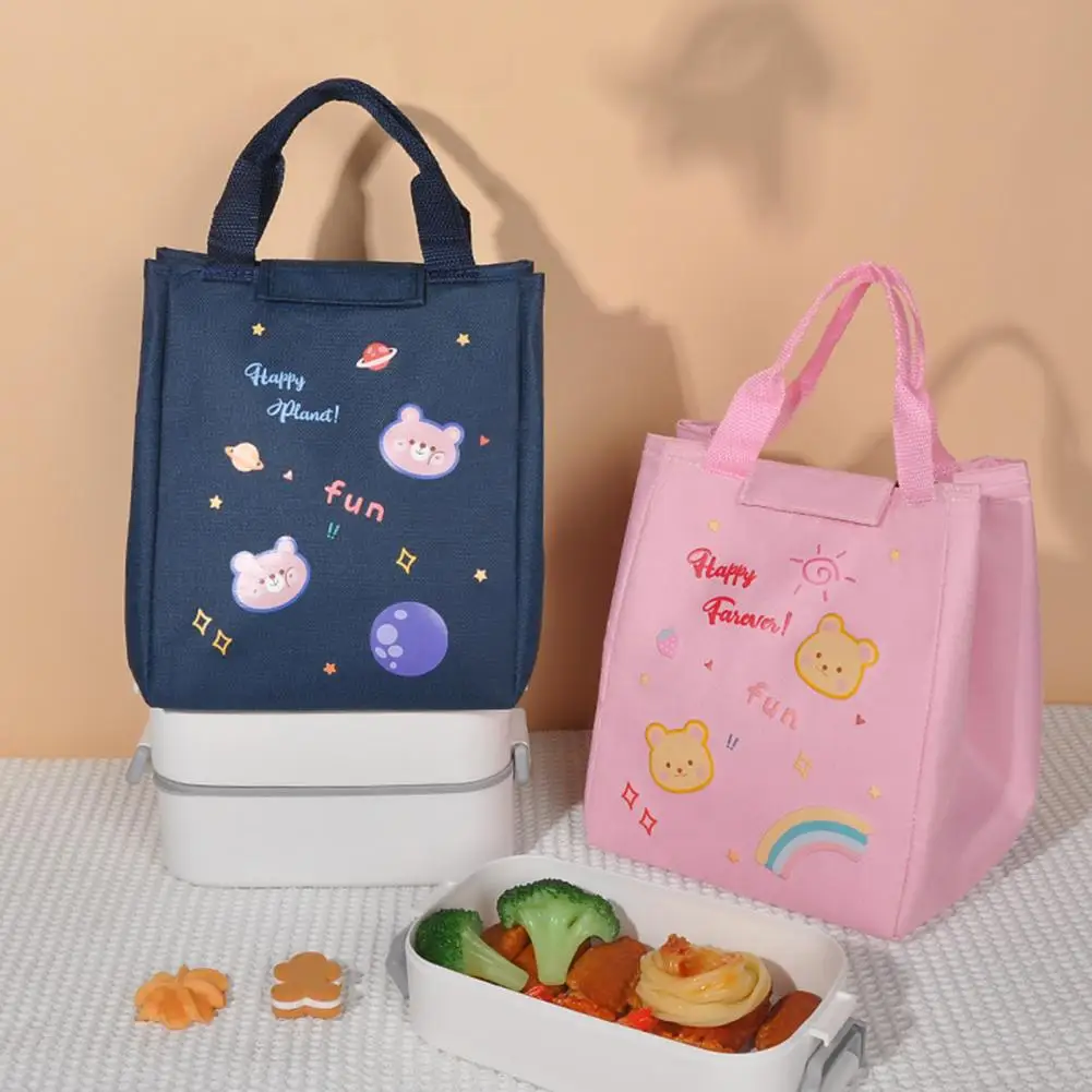 

Lunch Bag Foldable Cartoon Cooler Lunch Bag Kids Office Leakproof Fastener Tape Thermal Starry Sky Bear Bento Pouch Handbag
