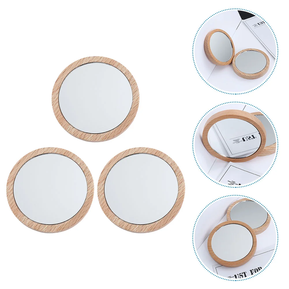 

3 Pcs Hand Held Mirror Small Wood Mirror Makeup Vanity Mirror Face Mirror Pocket Mirror Small Compact Mirror Girl Makeup Mirror