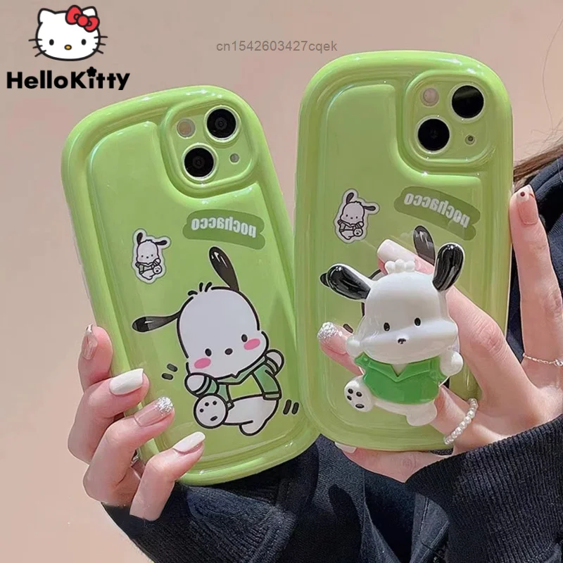 

Sanrio Pochacco Apple Phone Green Case Iphone 14 11 12 13 Pro Max X Xr Xsmax Se Luxury Case With Holder Iphone 6s 7 8 Plus Cover