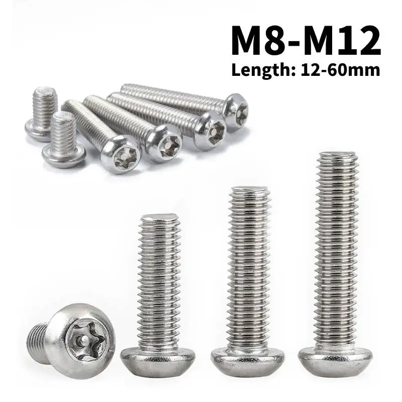 

Винт M8 M10 304 из нержавеющей стали с внутренним цветком сливы, шестилепестковая Пряжка, диск с круглой головкой со штифтом, безопасный винт длиной 12-60 мм