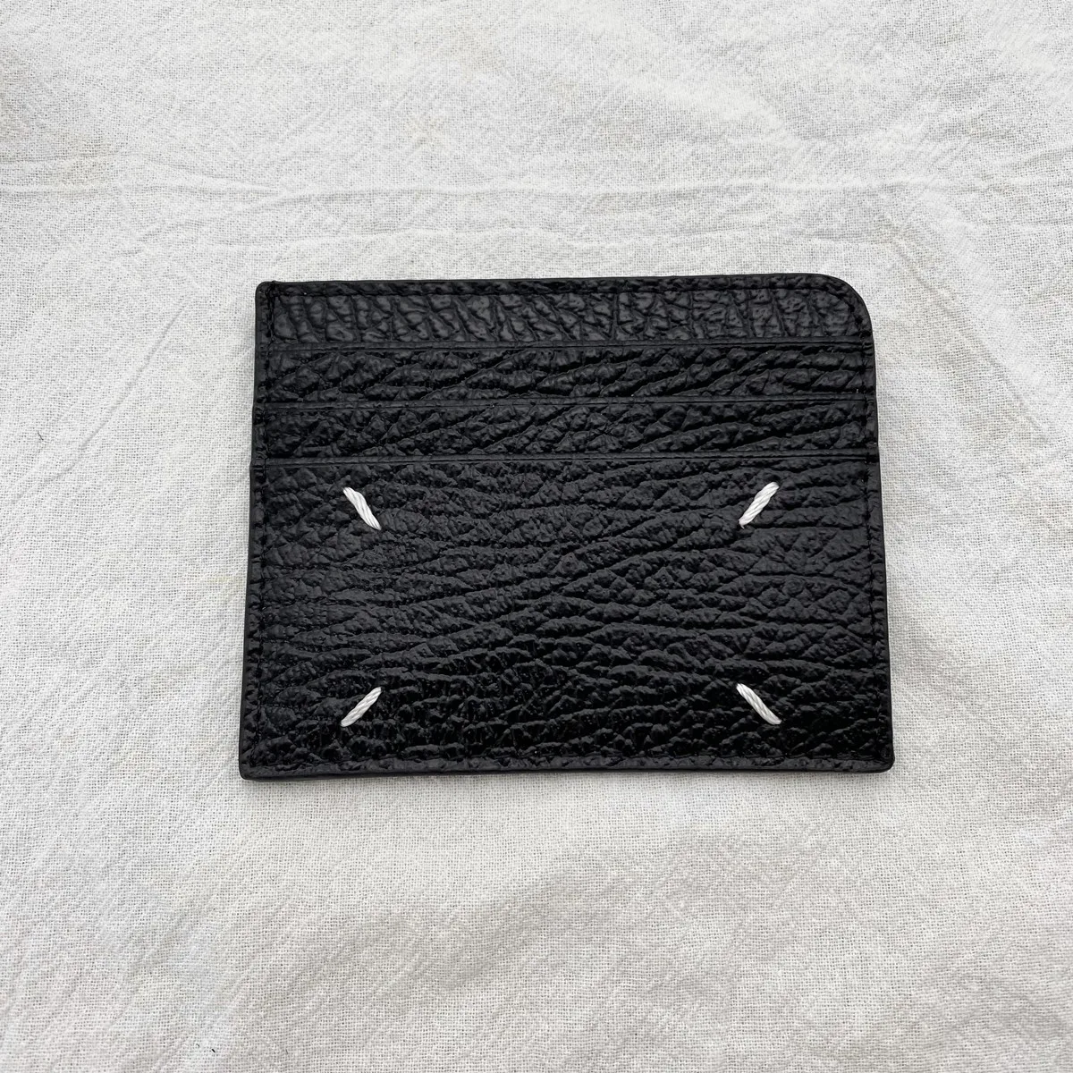 

Genuine Leather Four Corner Sewing Mark Men's ID Card Holder Simple Black Fashion Card Case Bag Texture Bank Credit