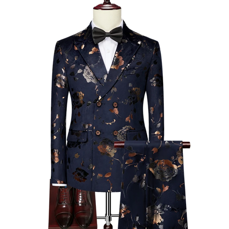 

Мужской блейзер из льна Boutique Plus, Модный деловой комплект из двубортного блейзера и брюк с пряжкой, большие размеры 6XL, для свадьбы, выступлен...