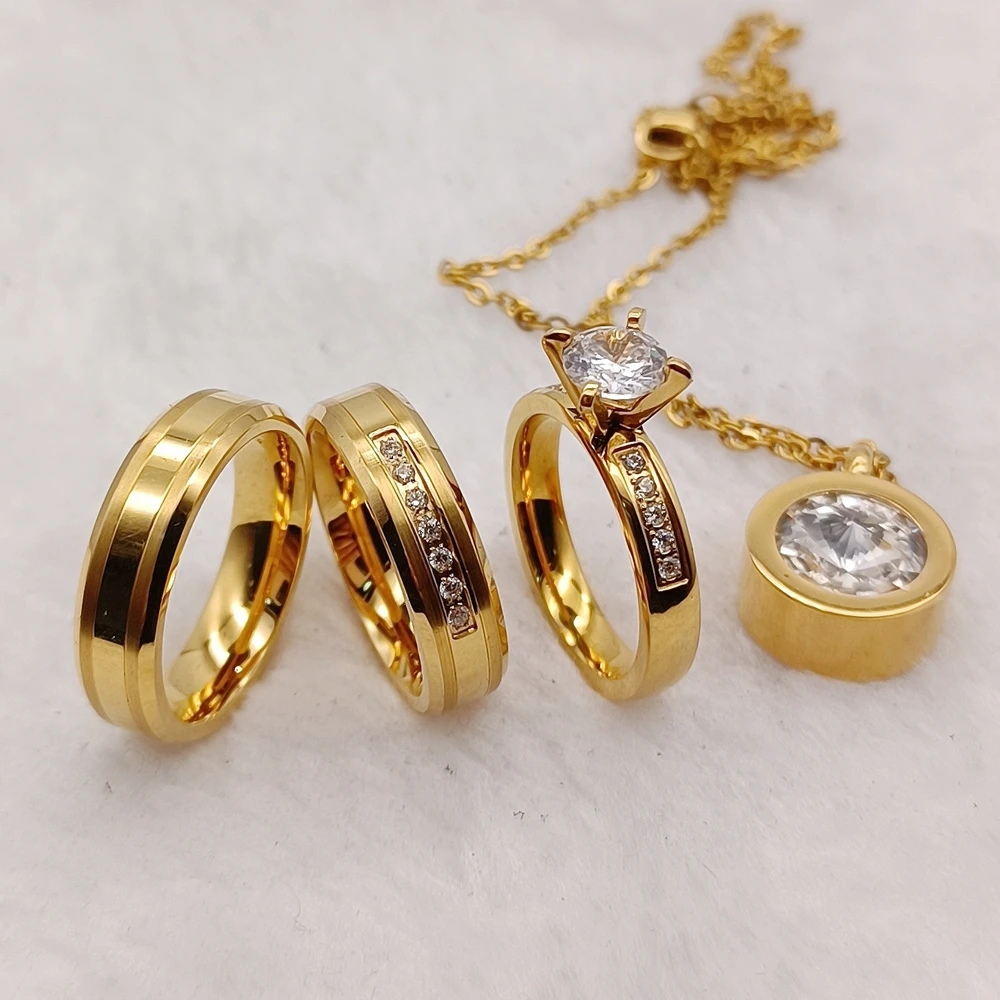 2024 Stainless Steel Ring 14k Gold Plated Jewelry Sets Women Fashion Pendant Wedding Statement Engagement Rings