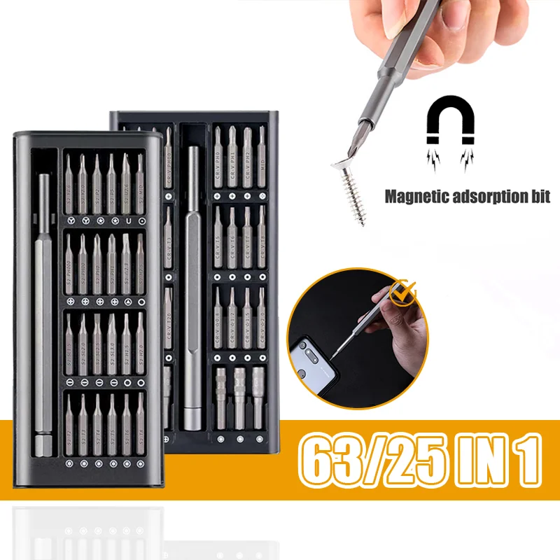 

25/63 in 1 Multifunction Screwdriver Set Magnetic Screwdriver Bit Portable Tool Box Detachable Smart Home Computer Phone Repair
