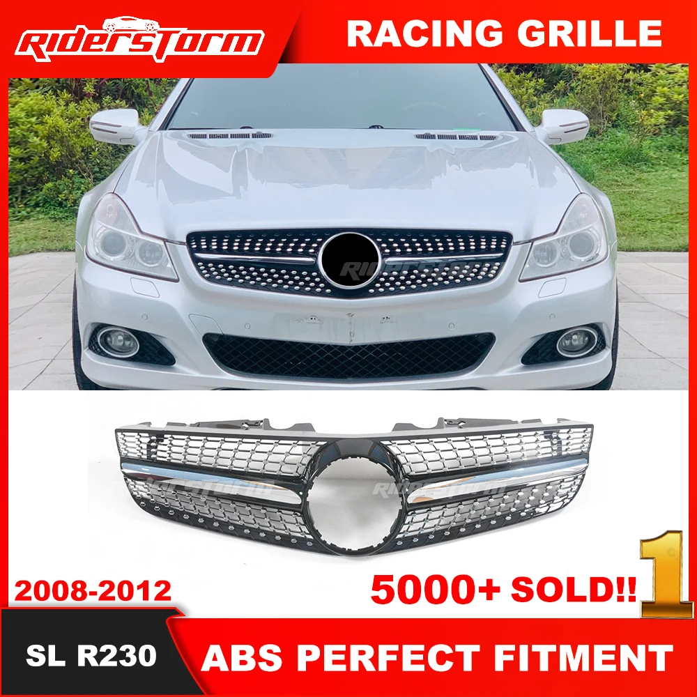 

Year 2008-2013 SL class R230 diamond style racing grille Sport ABS silver for merce des sl r230 SL500 car styling accessories