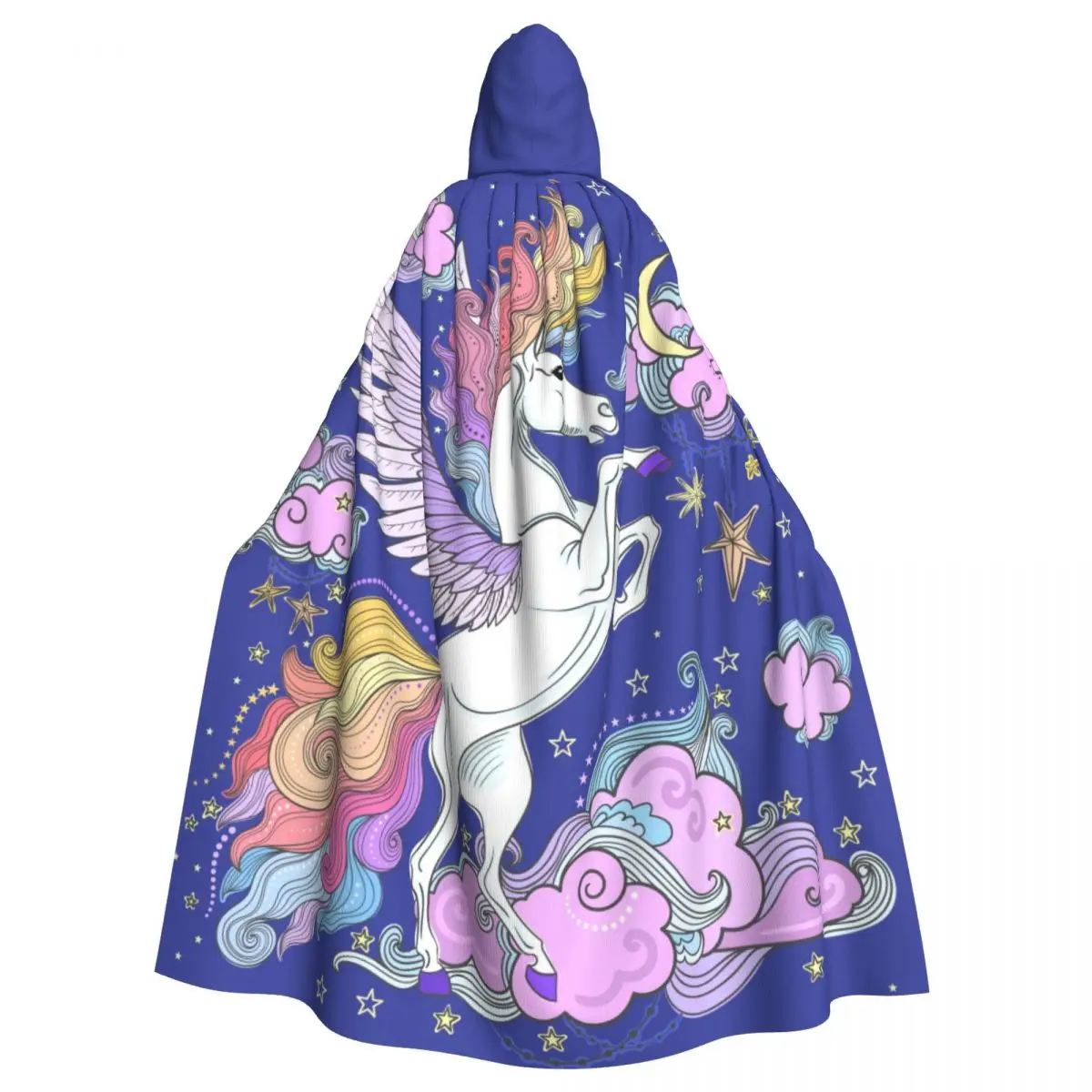 

Hooded Cloak Polyester Unisex Witch Cape Costume Accessory Colorful Unicorn Clouds Stars Elf Purim