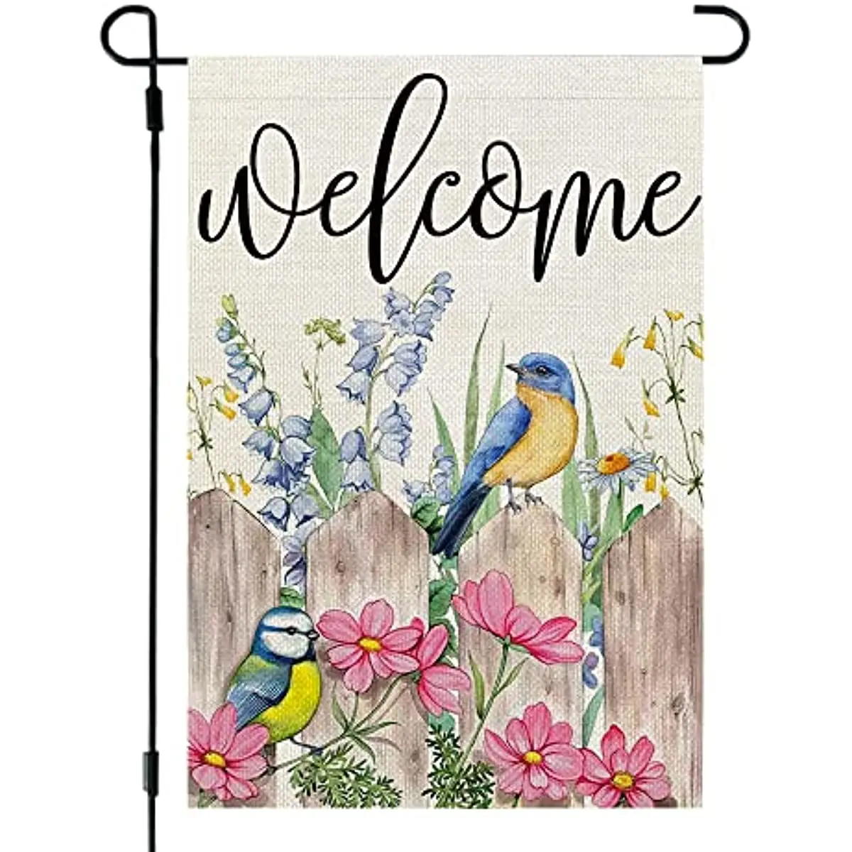 

Spring Garden Flag Floral 12x18 Inch Double Sided for Outside Birds Welcome Burlap Small Yard Holiday Decoration