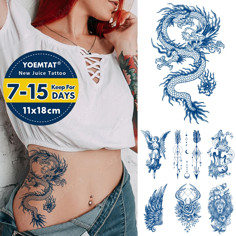 

Semi-Permanent Herbal Lasting Ink Waterproof Temporary Tattoo Sticker Chinese Dragon Cupid Wing Flash Tatto Body Art Fake Tatoo