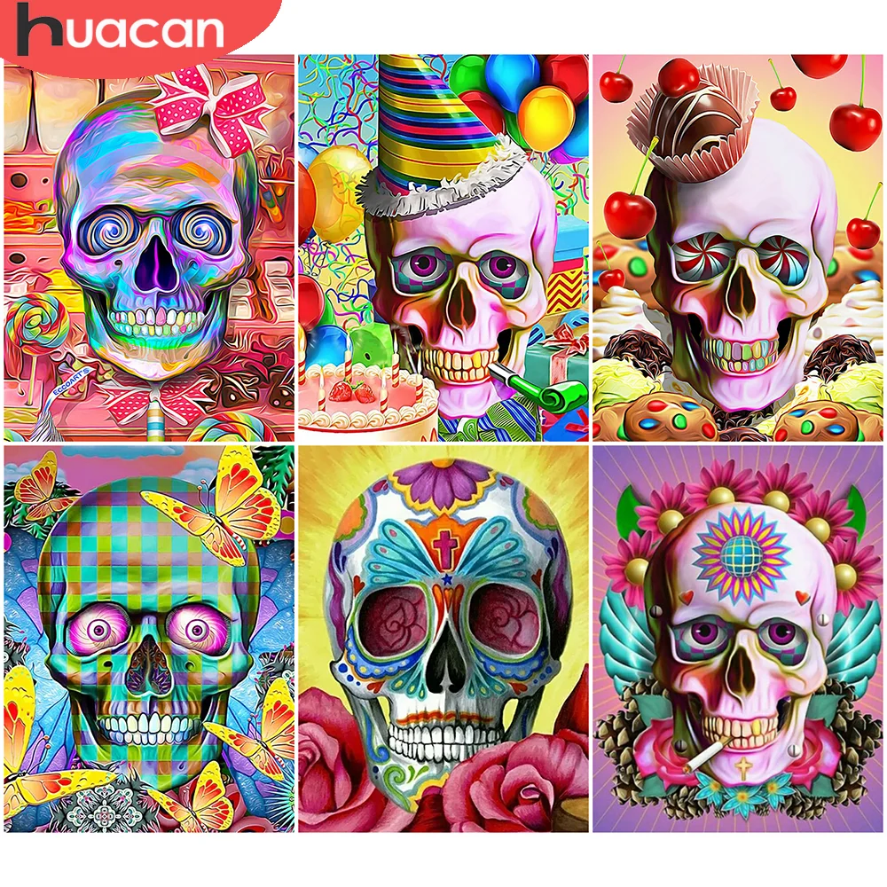 

Алмазная живопись HUACAN, полный набор для вышивки крестиком в виде черепа, картина, наборы для вышивки, украшение для спальни