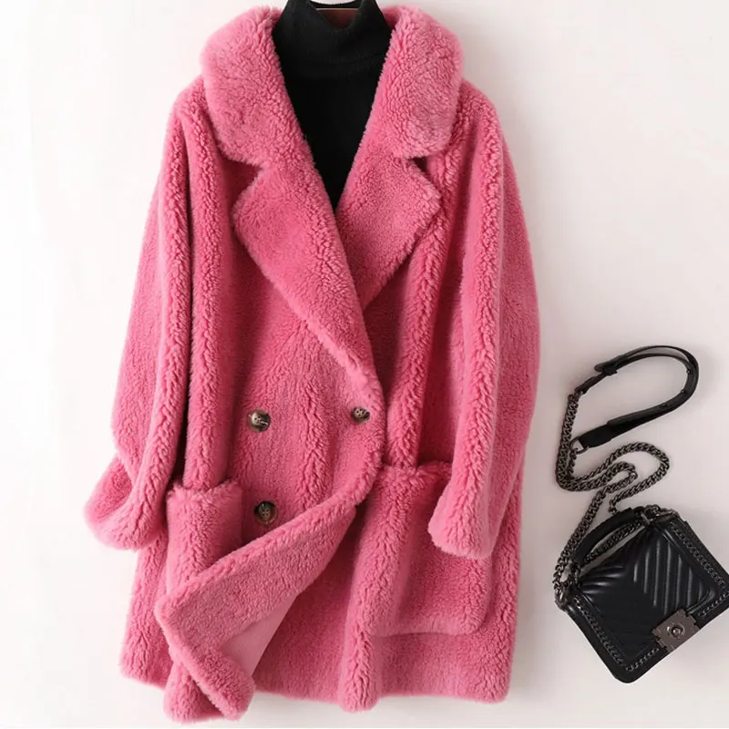 New Winter Women Fur Coat Thick Warm Loose Coats Women Wool Fur Coat Long Sleeve Double-breasted Solid Jackets Femme Streetwear