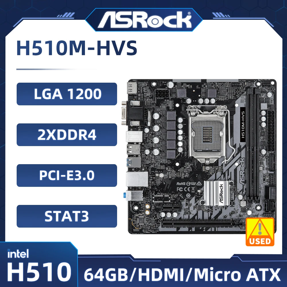 

Материнская плата ASRock H510M-HVS Intel H510 LGA 1200 DDR4 PCI-E 4,0 USB3.2 Micro ATX HDMI VGA поддерживает 10-го и 11-го поколения Intel Core