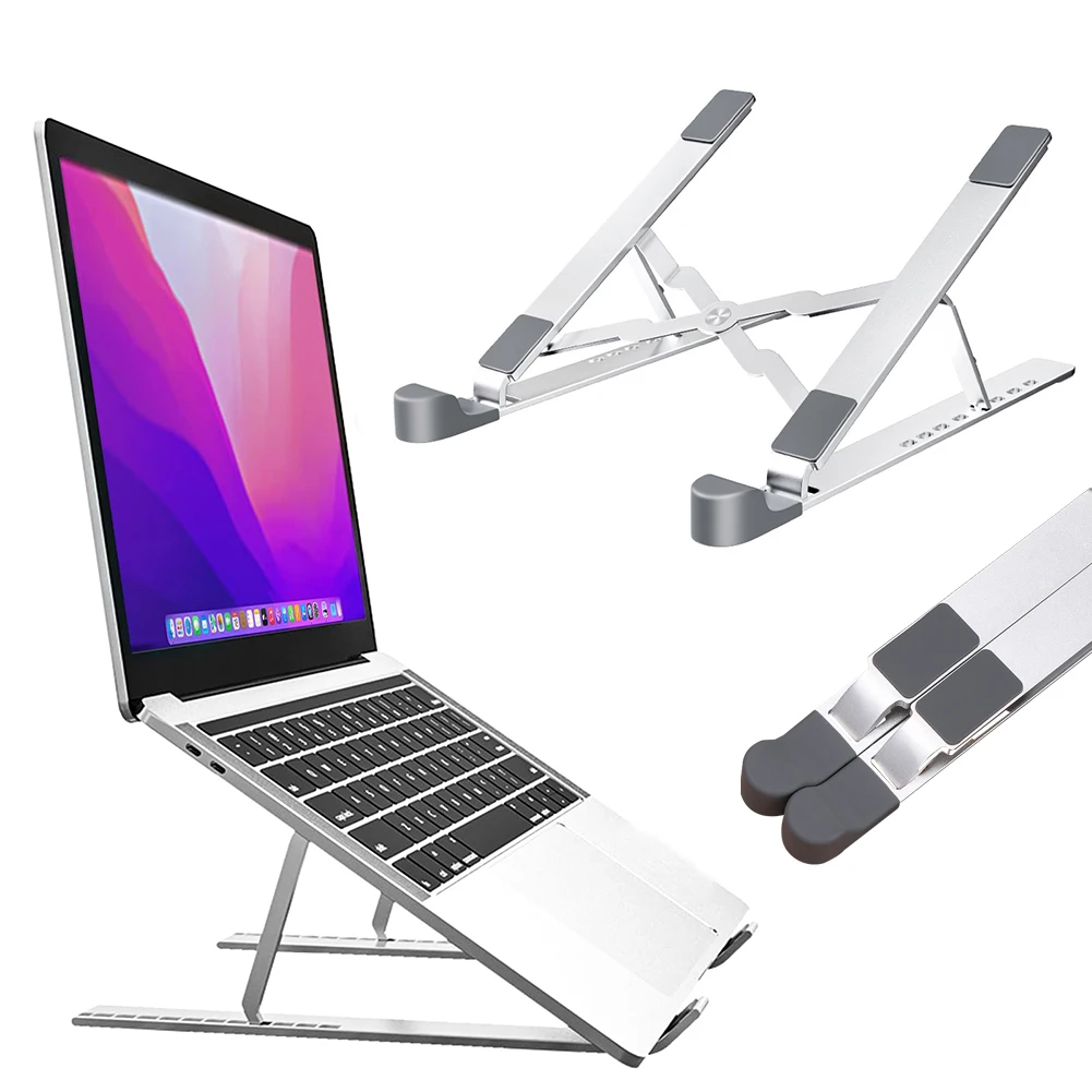 

Folding Aluminum Alloy Laptop Stand Desk Anti Slip Adjustable PC Holder Vented Support Bracket Home Office Computer Accessories