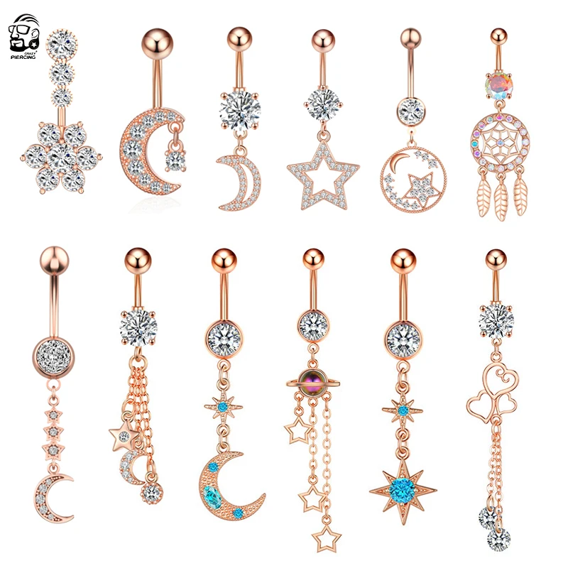 Модная серия Star Moon спутниковая цепочка кольцо для пупка 14 г висячие кольца из