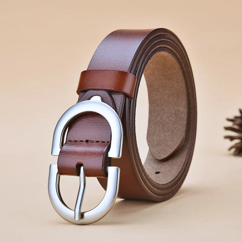 

[IMOSOIKO] Women's Fashion Genuine Leather Belts Casual Dress Business Luxury Belts High Quality Retro Pin Buckle Jeans Belts