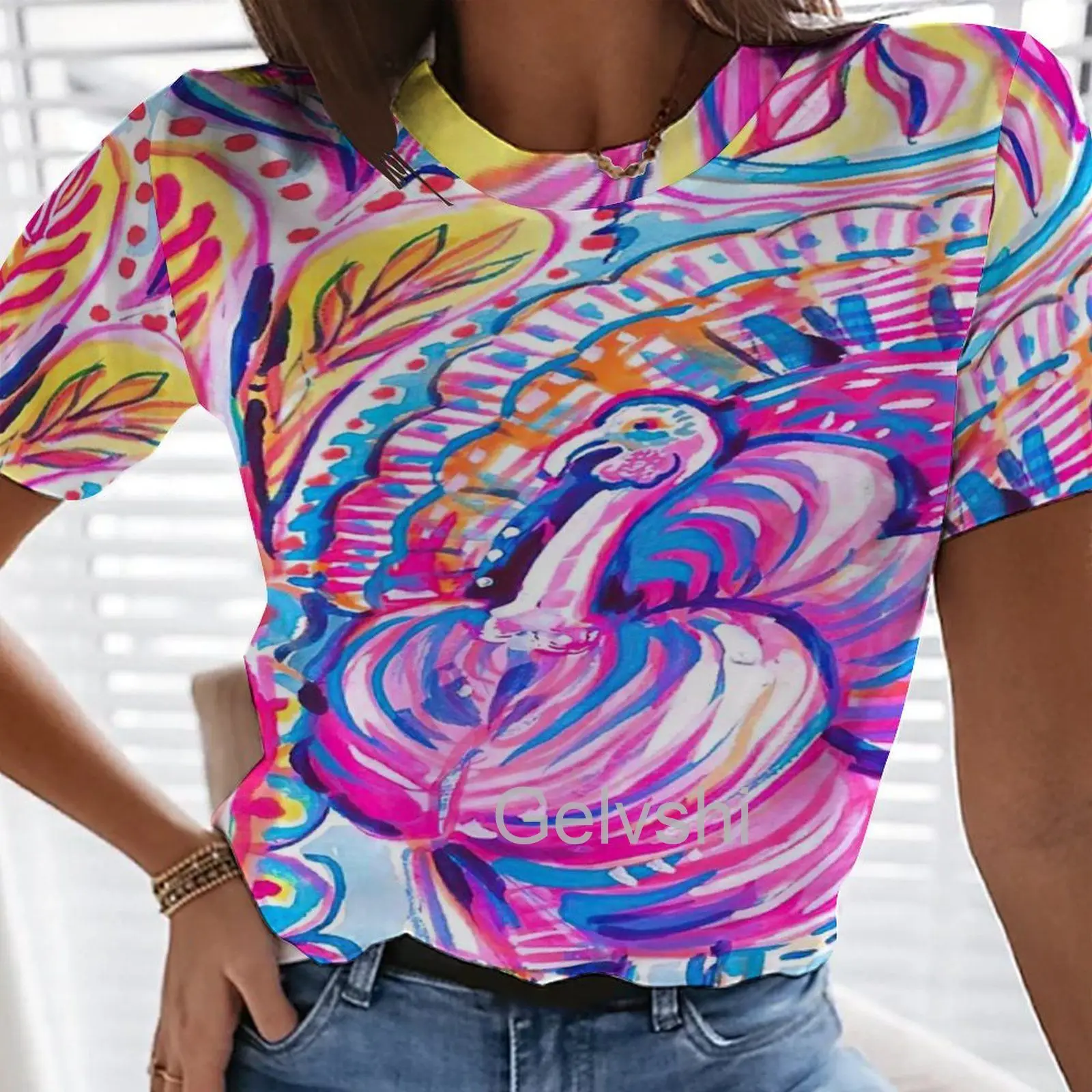 

Abstract Floral Pattern T-shirts Asymmetrical Women's T Shirt Short-sleeve y2k Clothes O-Neck Oversized Streetshirts Stitch Tops