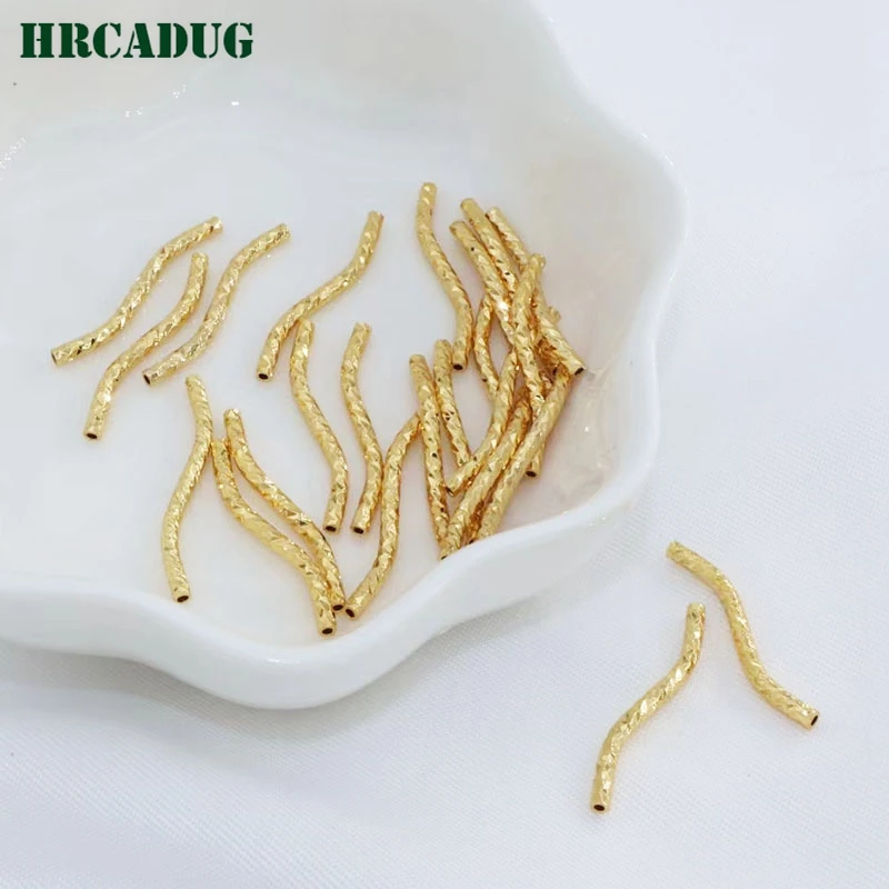 DIY Accessories S Shape Curved Tube 18K Gold Plated Brass Metal Twisted Tube Beads Connectors For Jewellery Components Findings