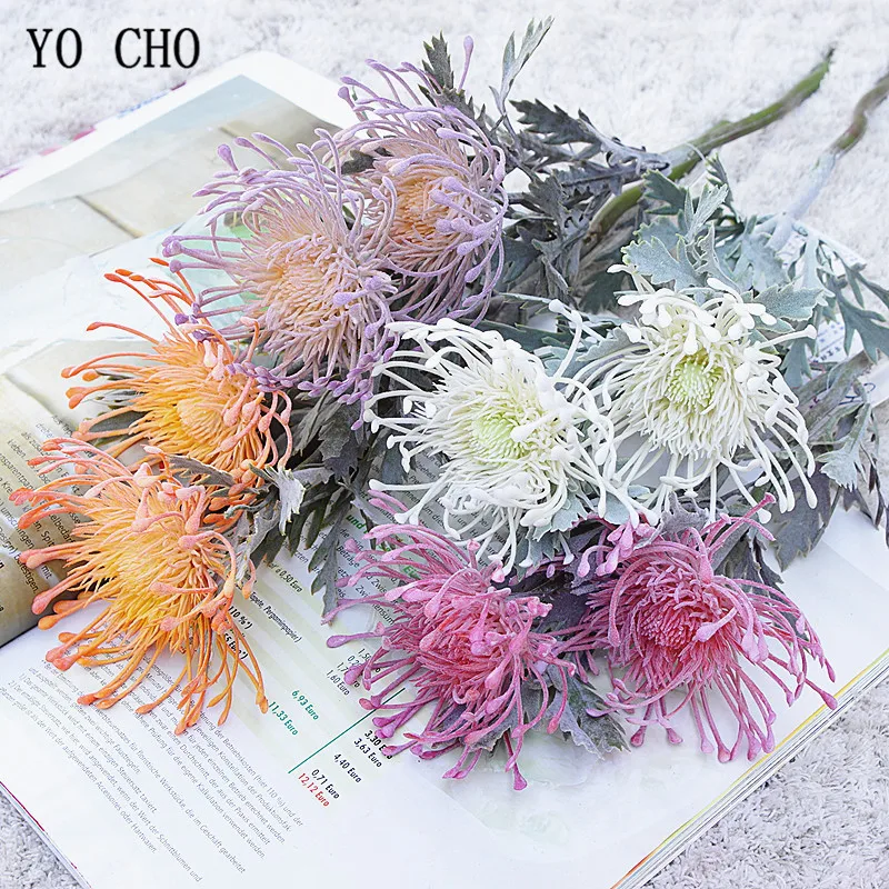 

YO CHO Leucospermum Artificial Flower Short Branch Crab Claw 2 Fork Planting Pincushion Flower Home Simulation Flower