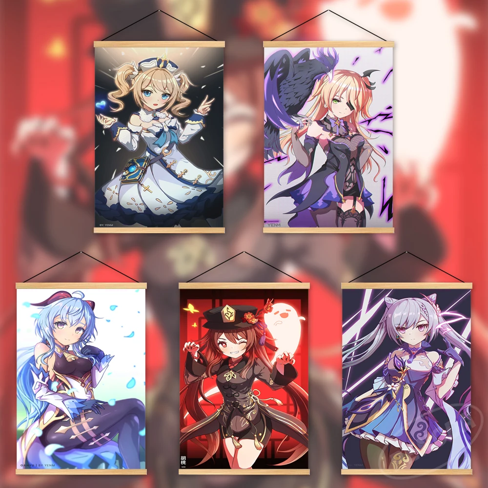 

Prints Genshin Impact Wooden Hanging Canvas Anime Home Decor Barbara Gunnhildr Poster Aether Wall Art Painting Modular Pictures