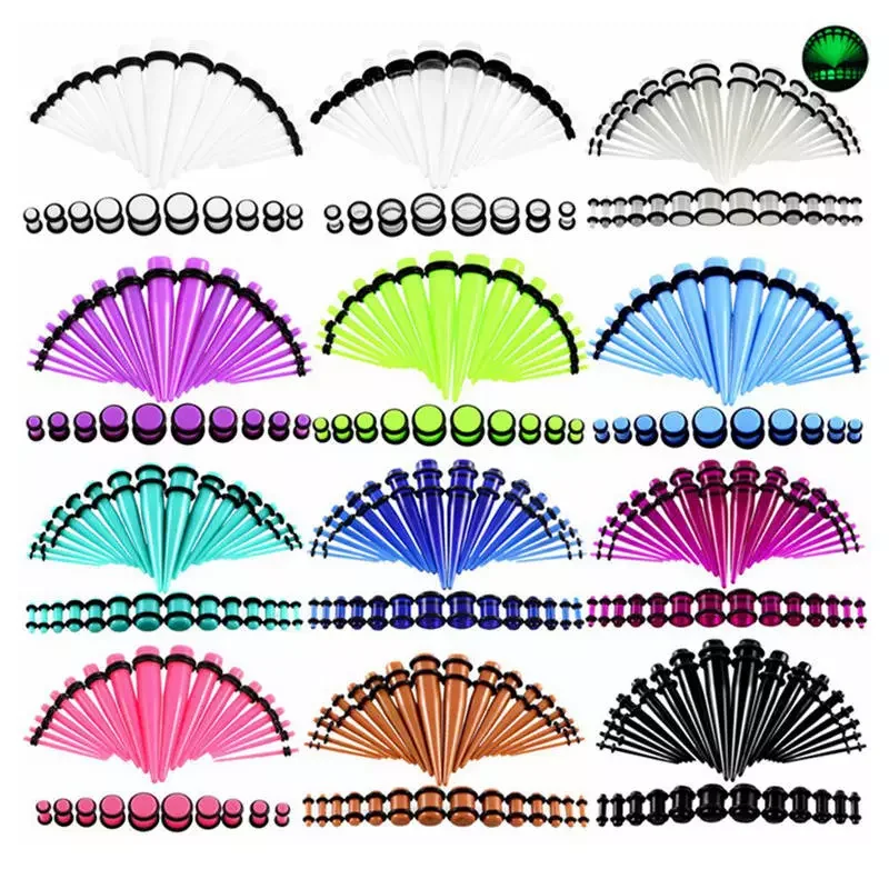 

36pcs/lot Acrylic Ear Gauge Taper and Plug Stretching Kits Mixed Color Ear Flesh Tunnel Expansion Body Piercing Jewelry 14G-00G