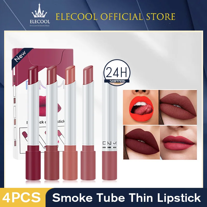 

NEW Creative Cigarette Lipstick Set 4 Colors Matte Long Lasting Waterproof Matt Lip Stick Tube Nude Red Lips Makeup