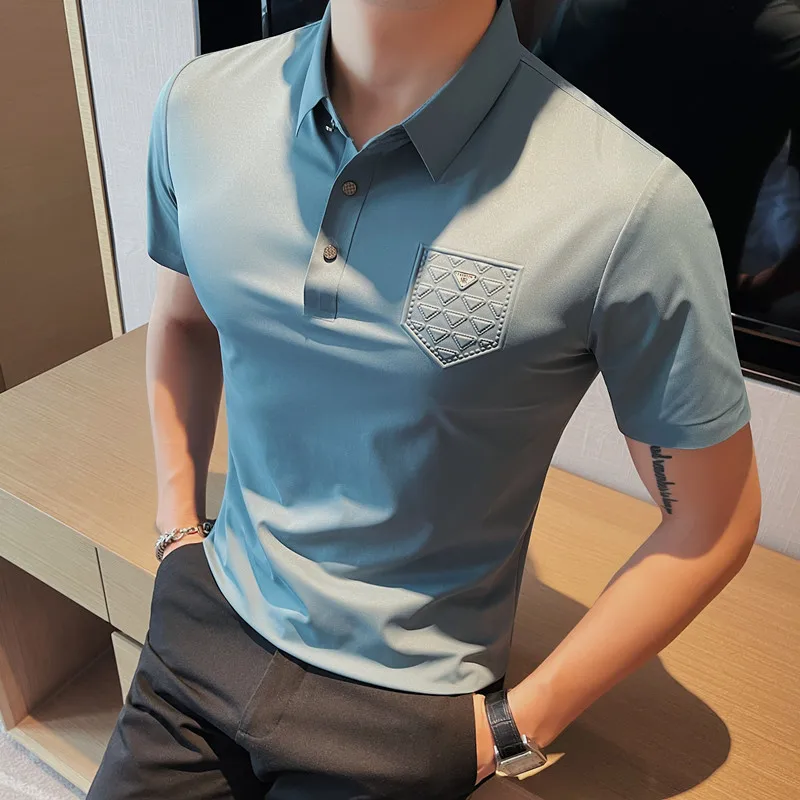 

2023 Ice Silk Polo Shirt Men Summer Stritching Men's Shorts Sleeve Polo Business Clothes Luxury Men Tee Shirt Brand Polo 4XL