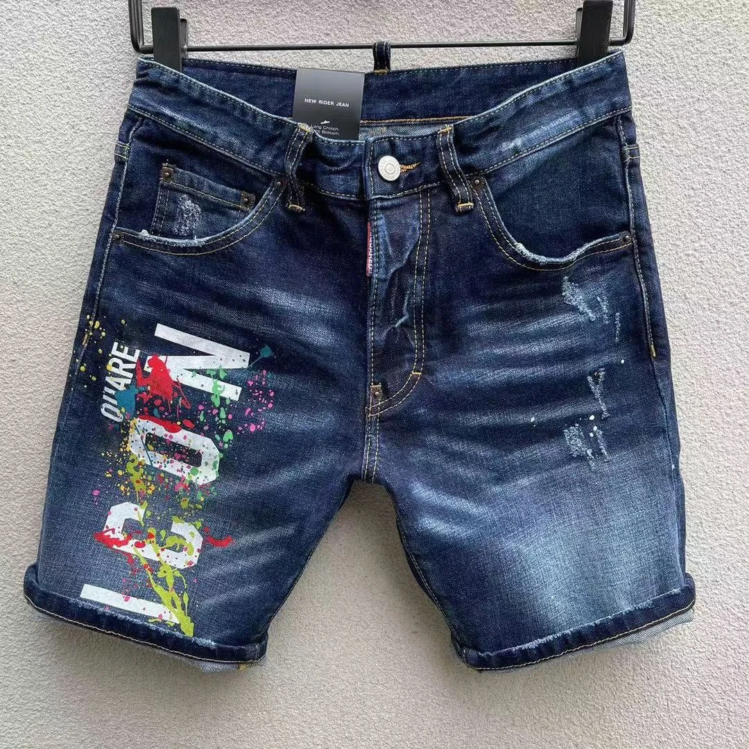 2023 Summer New D2 Jeans Fashion Slim Wash Light Print Letter Denim Shorts Capris