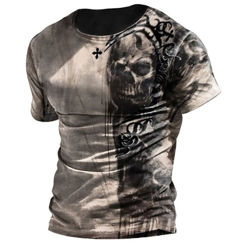 

Vintage Horror Skulls Print T Shirts for Men Summer Streetwear Hip Hop Loose O-neck Short Sleeve Oversized T-shirts Men Clothing
