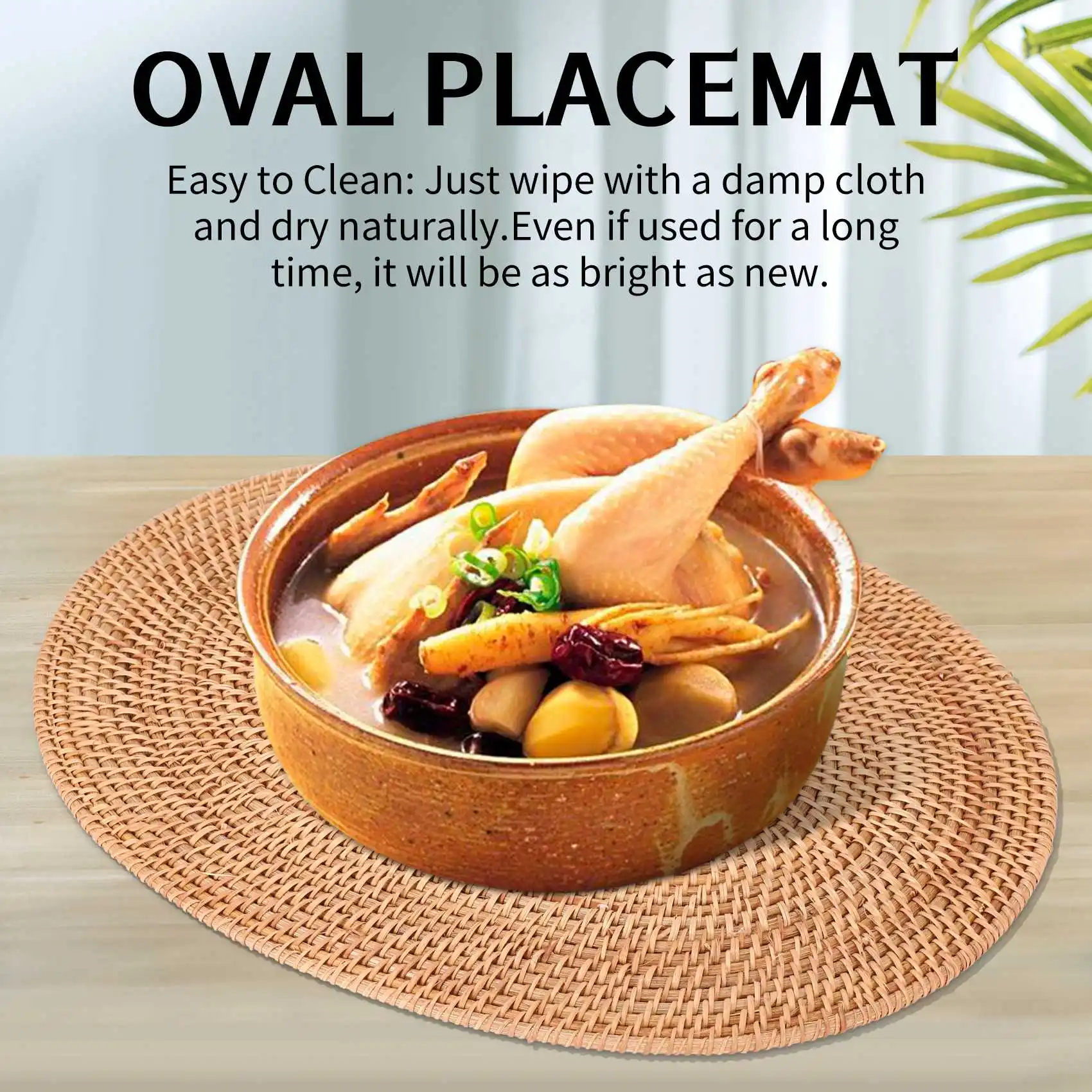 

Rattan Woven Placemats Oval Round Table Mats Non Slip Heat Resistant Place Mat Natural Multipurpose Placemat 30X40cm