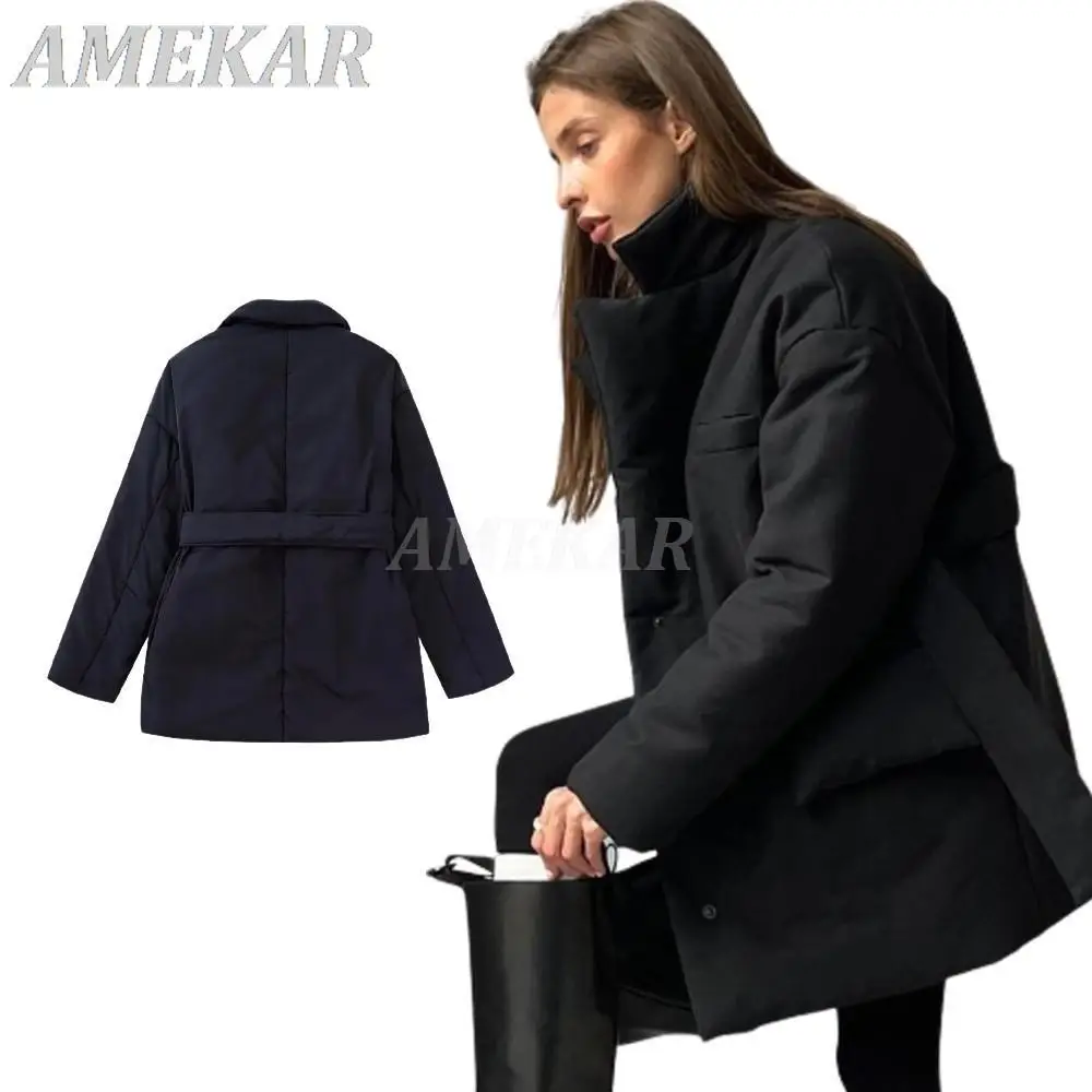 New Short Winter Parkas Women Warm Down Cotton Jacket Female Casual Loose Outwear Belt Cotton-padded Winter Coat For Women 2022