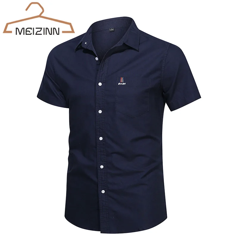 

MeiziNN 2022 Summer Business Casual Shirts Men Coat 100% Cotton Fashion Shirts High Quality Slim Fit Short Sleeve Men Shirts