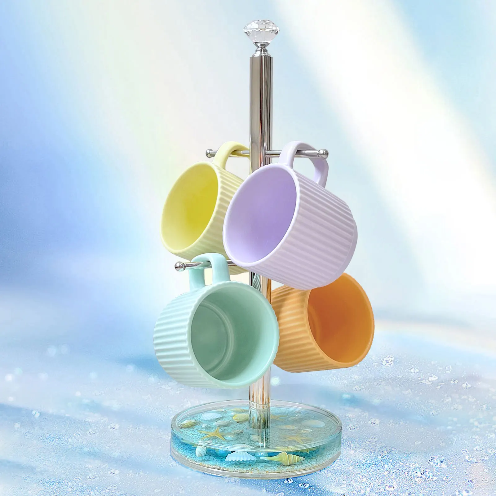 THEYUFA держатель для кружки дерево ракушка кофейной чашки 4 крючка стеллаж выставки