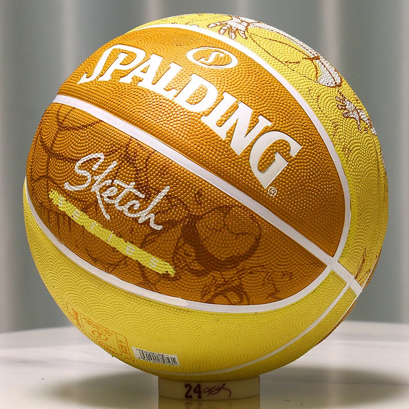 Spalding Yellow Graffiti Sketch Basketball 84-450Y Rubber Wear Resistance Game Training Indoor Outdoor Ball Size 7