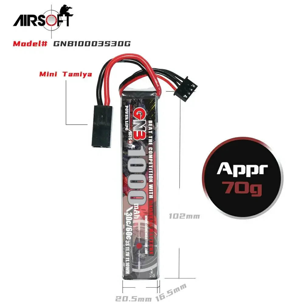 Фото Аккумулятор LiPo GAONENG GNB 1000 мАч 3S 11.1В 30C с мини-разъемом Tamiya для радиоуправляемых игрушек и страйкбольного оружия №3