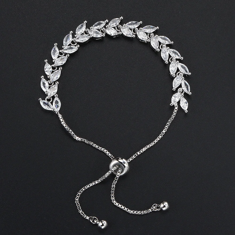 Роскошный регулируемый браслет с листьями и кубическим цирконием для женщин